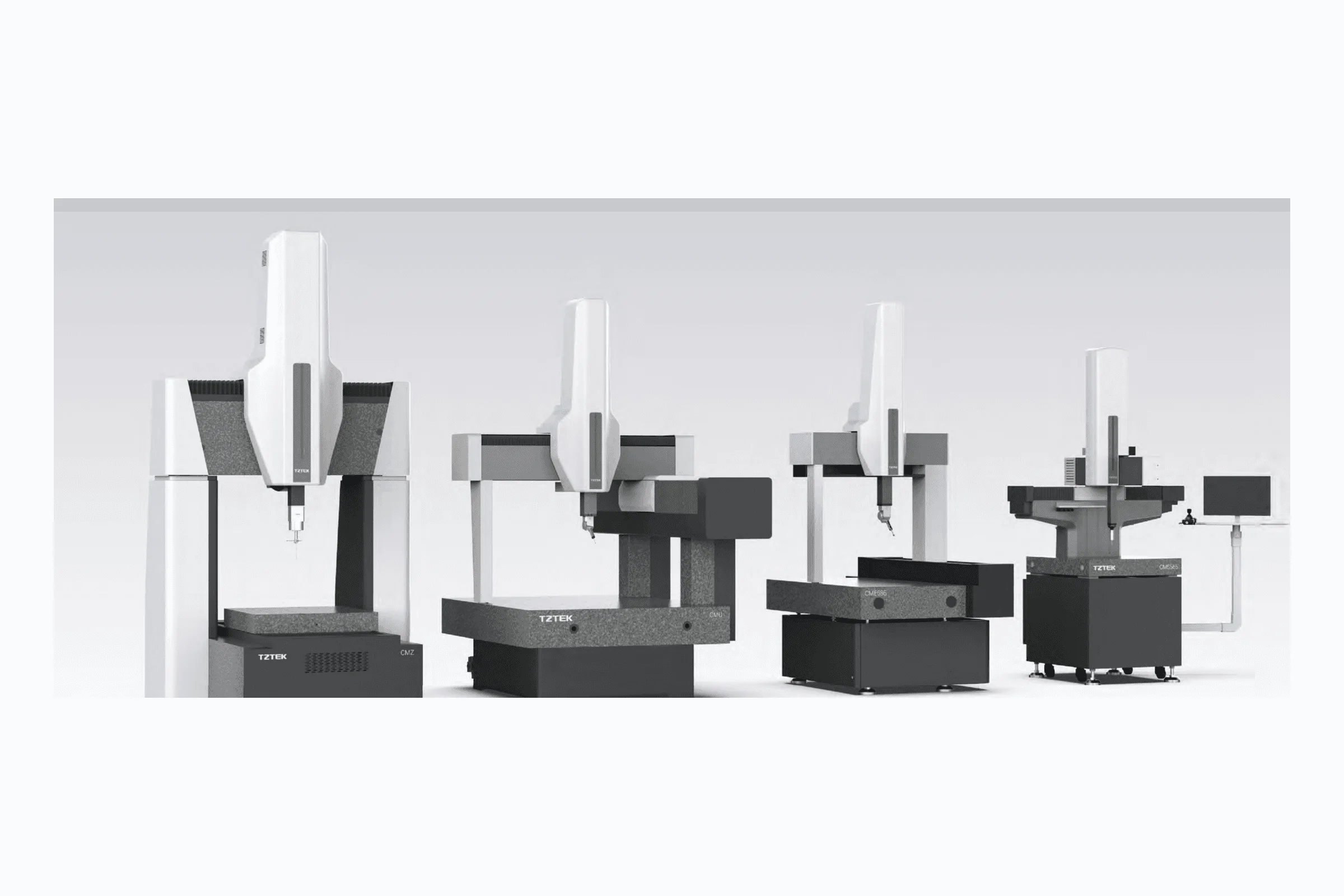 TZTEK CMM series overview with CMZ, CMU, CME, and CMS machines